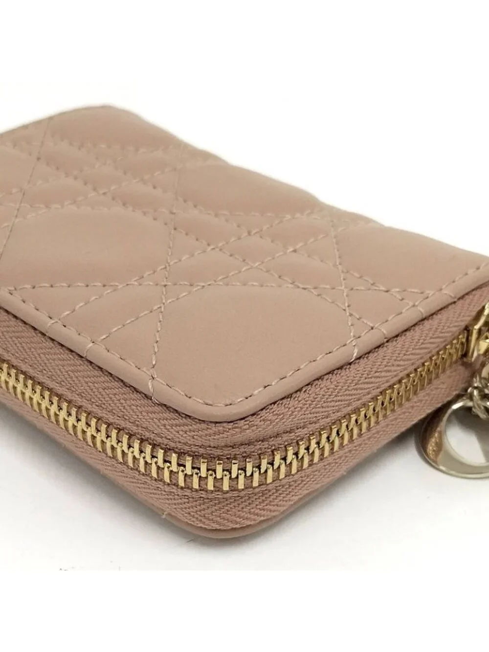 Dior Lady Mini Wallet Cannage Beige Pink